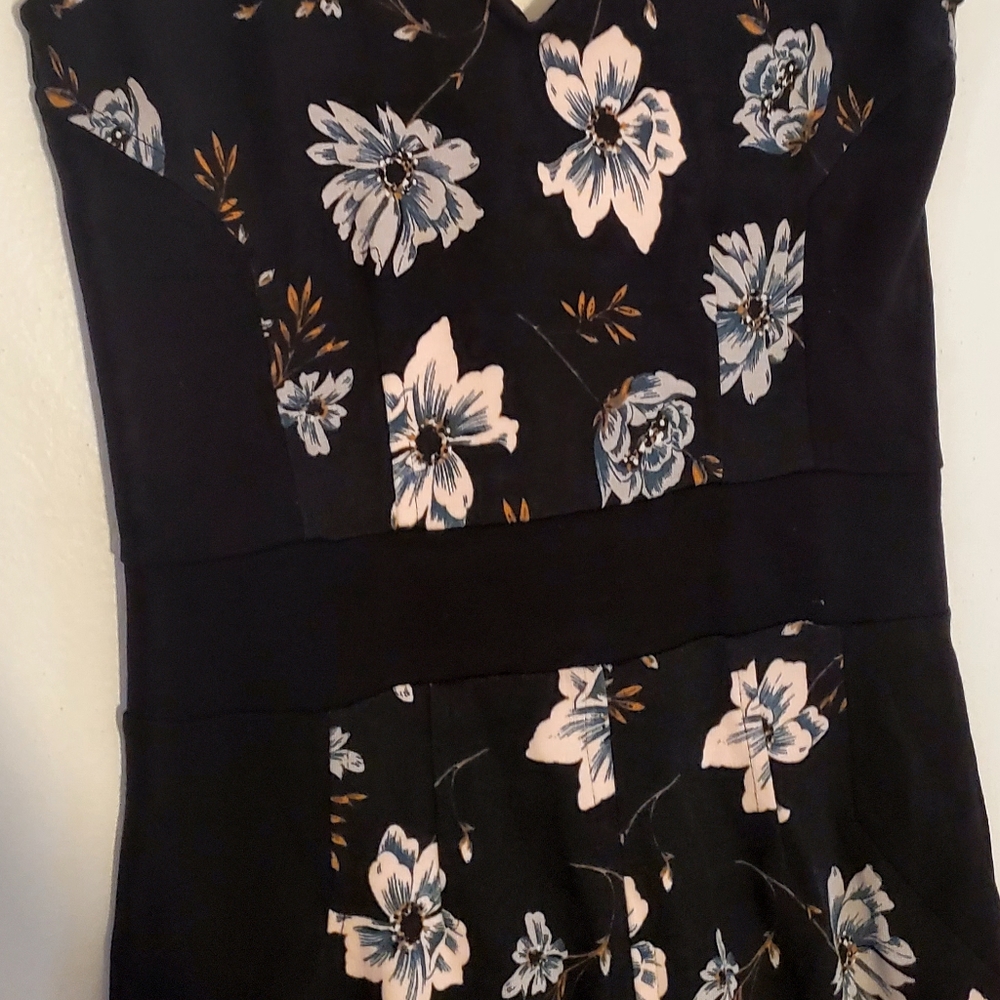 French Connection Zipper Floral Mini Dress Black Slimming Panels Size 6 Women - Picture 6 of 14